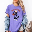 XL Violet Purple Trick Or Treat Feral Raccoon Halloween Skeletons Ghosts Witches Cats Pumpkins Graphic Comfort Colors Tee