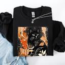  Vintage Black Cat Halloween Autumn Pumpkin Cozy Soft Fleece Vintage Inspired Design Sweatshirt