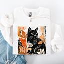  Vintage Black Cat Halloween Autumn Pumpkin Cozy Soft Fleece Vintage Inspired Design Sweatshirt