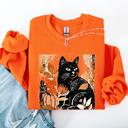  Vintage Black Cat Halloween Autumn Pumpkin Cozy Soft Fleece Vintage Inspired Design Sweatshirt