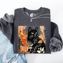 XXXL Dark Gray Heather Vintage Black Cat Halloween Autumn Pumpkin Cozy Soft Fleece Vintage Inspired Design Sweatshirt