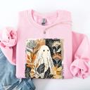 XXL Light Pink Vintage Ghost Halloween Botanical Floral Autumn Fall Cozy Night Spirit Sweatshirt