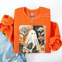 Large Orange Vintage Ghost Halloween Botanical Floral Autumn Fall Cozy Night Spirit Sweatshirt