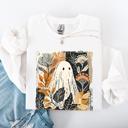 XXXL White Vintage Ghost Halloween Botanical Floral Autumn Fall Cozy Night Spirit Sweatshirt