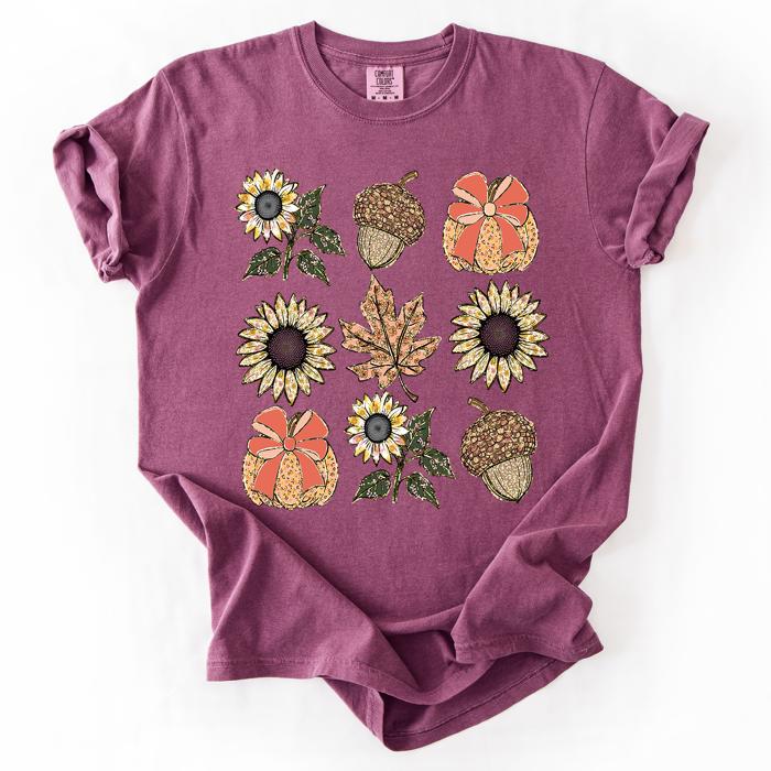 Autumn Floral Sunflowers Pumpkin Fall Blue Wildflower Allover Floral Vintage Boho Nature Comfort Colors Tee