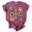 XL Berry Red Autumn Floral Sunflowers Pumpkin Fall Blue Wildflower Allover Floral Vintage Boho Nature Comfort Colors Tee