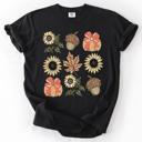Large Black Autumn Floral Sunflowers Pumpkin Fall Blue Wildflower Allover Floral Vintage Boho Nature Comfort Colors Tee