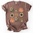 XXXL Espresso Autumn Floral Sunflowers Pumpkin Fall Blue Wildflower Allover Floral Vintage Boho Nature Comfort Colors Tee