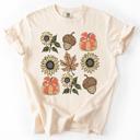 XXL Ivory Cream Autumn Floral Sunflowers Pumpkin Fall Blue Wildflower Allover Floral Vintage Boho Nature Comfort Colors Tee