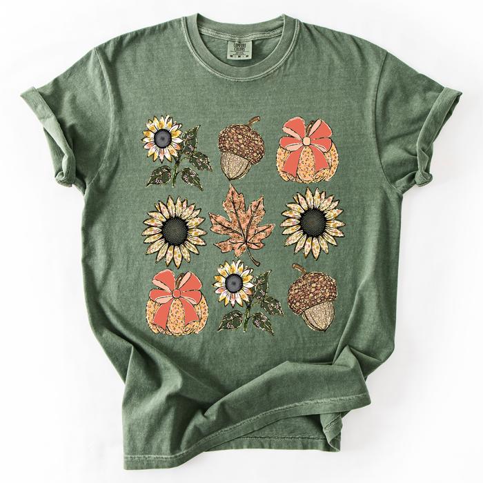 Autumn Floral Sunflowers Pumpkin Fall Blue Wildflower Allover Floral Vintage Boho Nature Comfort Colors Tee