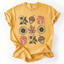 Medium Mustard Autumn Floral Sunflowers Pumpkin Fall Blue Wildflower Allover Floral Vintage Boho Nature Comfort Colors Tee
