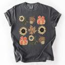 XL Pepper Dark Gray Autumn Floral Sunflowers Pumpkin Fall Blue Wildflower Allover Floral Vintage Boho Nature Comfort Colors Tee