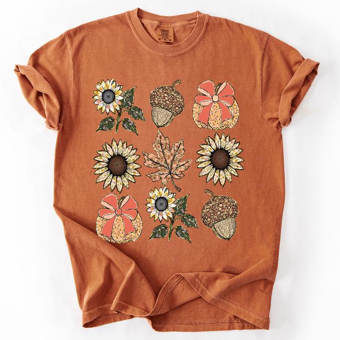 Autumn Floral Sunflowers Pumpkin Fall Blue Wildflower Allover Floral Vintage Boho Nature Comfort Colors Tee