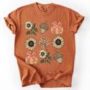 Medium Yam Autumn Floral Sunflowers Pumpkin Fall Blue Wildflower Allover Floral Vintage Boho Nature Comfort Colors Tee
