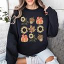 Small Black Autumn Floral Sunflowers Pumpkin Cozy Fall Harvest Botanical Theme Artwork Sweatshirt