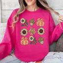 XXXL Crunhberry Bright Pink Autumn Floral Sunflowers Pumpkin Cozy Fall Harvest Botanical Theme Artwork Sweatshirt