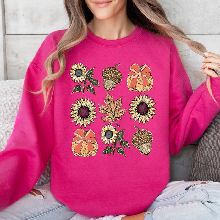 Autumn Floral Sunflowers Pumpkin Cozy Fall Harvest Botanical Theme Artwork Sweatshirt