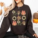 Medium Dark Chocolate Autumn Floral Sunflowers Pumpkin Cozy Fall Harvest Botanical Theme Artwork Sweatshirt