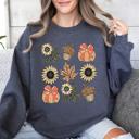 XXXL Dark Gray Heather Autumn Floral Sunflowers Pumpkin Cozy Fall Harvest Botanical Theme Artwork Sweatshirt
