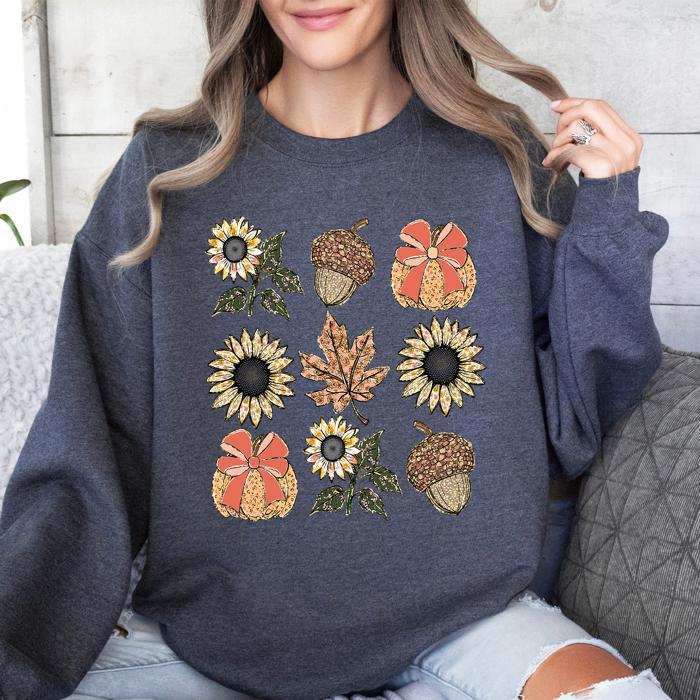 Autumn Floral Sunflowers Pumpkin Cozy Fall Harvest Botanical Theme Artwork Sweatshirt
