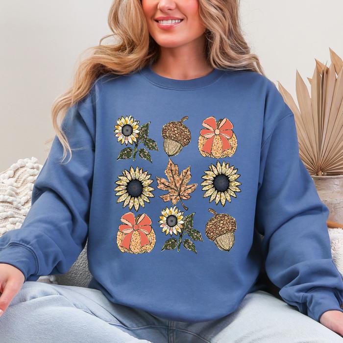 Autumn Floral Sunflowers Pumpkin Cozy Fall Harvest Botanical Theme Artwork Sweatshirt