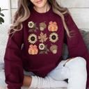Medium Maroon Autumn Floral Sunflowers Pumpkin Cozy Fall Harvest Botanical Theme Artwork Sweatshirt