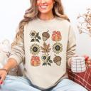 Large Sand Autumn Floral Sunflowers Pumpkin Cozy Fall Harvest Botanical Theme Artwork Sweatshirt