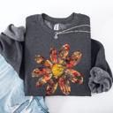  Autumn Flower Beautiful Fall Floral Sunflowers Pumpkins Harvest Print Cozy Sweatshirt