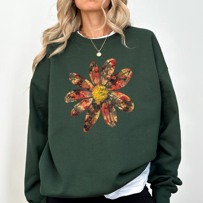Autumn Flower Beautiful Fall Floral Sunflowers Pumpkins Harvest Print Cozy Sweatshirt