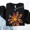 Small Black Autumn Flower Beautiful Fall Floral Sunflowers Pumpkins Harvest Print Cozy Sweatshirt