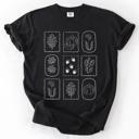 Medium Black Autumn Flowers Minimalist Boho Fall Bouquet With Blue Wildflowers Sunflowers And Pumpkin Accents Comfort Colors Tee