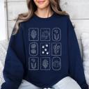 Large Navy Autumn Flowers Minimalist Sunflowers And Pumpkins In Warm Tones Fall Floral Sweatshirt