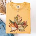  Autumn Leaf Faux Quilt Leaves Vintage Boho Floral Design With Sunflower Accents Comfort Colors Tee