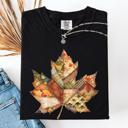 XXXL Black Autumn Leaf Faux Quilt Leaves Vintage Boho Floral Design With Sunflower Accents Comfort Colors Tee