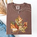 XL Espresso Brown Autumn Leaf Faux Quilt Leaves Vintage Boho Floral Design With Sunflower Accents Comfort Colors Tee