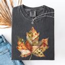 Large Pepper Dark Gray Autumn Leaf Faux Quilt Leaves Vintage Boho Floral Design With Sunflower Accents Comfort Colors Tee