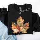  Autumn Leaf Faux Quilt Leaves Floral Sunflowers Pumpkins Thanksgiving Sweatshirt