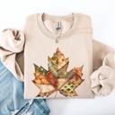 XXXL Sand Autumn Leaf Faux Quilt Leaves Floral Sunflowers Pumpkins Thanksgiving Sweatshirt