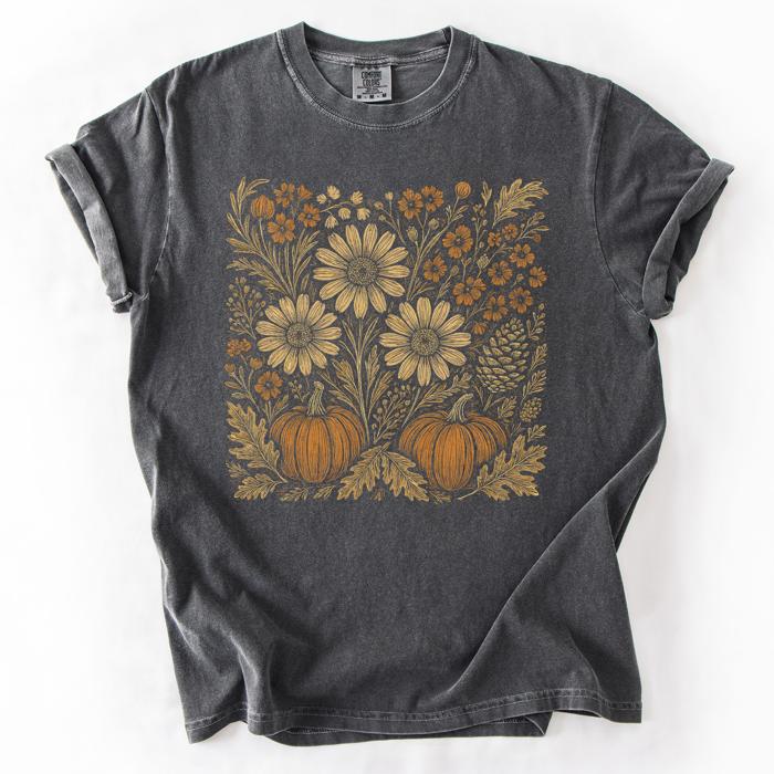Autumn Wildflowers Minimalist Floral Fall Pumpkin Garden Bloom Comfort Colors Tee