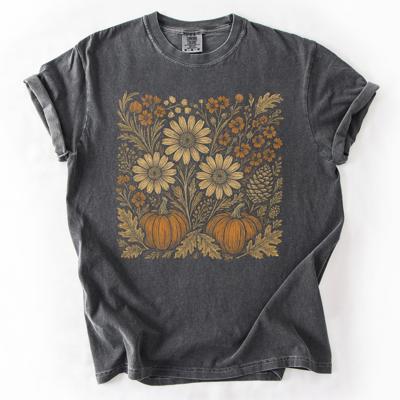 Autumn Wildflowers Minimalist Floral Fall Pumpkin Garden Bloom Comfort Colors Tee