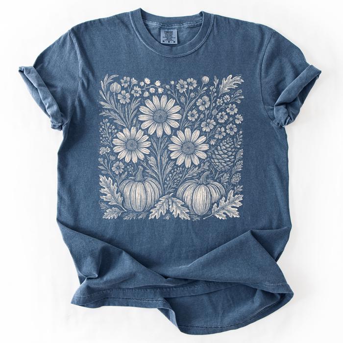 Autumn Wildflowers Minimalist Floral Fall Pumpkin Garden Bloom Comfort Colors Tee