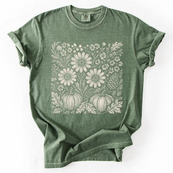 Autumn Wildflowers Minimalist Floral Fall Pumpkin Garden Bloom Comfort Colors Tee