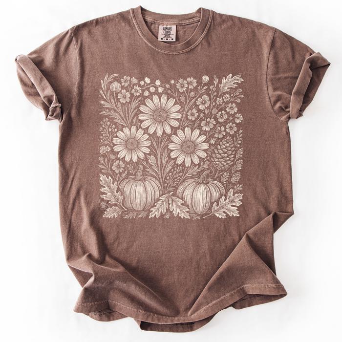Autumn Wildflowers Minimalist Floral Fall Pumpkin Garden Bloom Comfort Colors Tee