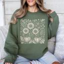 XXL Military Green Autumn Wildflowers Minimalist Gorgeous Fall Pumpkin Botanical Cozy Autumnal Sweatshirt