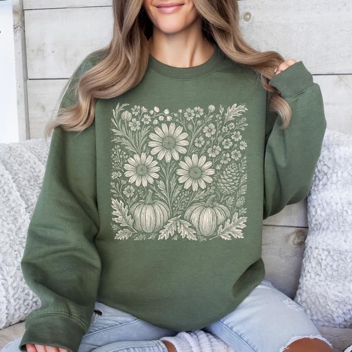 Autumn Wildflowers Minimalist Gorgeous Fall Pumpkin Botanical Cozy Autumnal Sweatshirt
