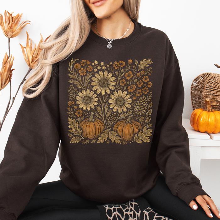 Autumn Wildflowers Minimalist Gorgeous Fall Pumpkin Botanical Cozy Autumnal Sweatshirt