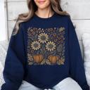 XXL Navy Autumn Wildflowers Minimalist Gorgeous Fall Pumpkin Botanical Cozy Autumnal Sweatshirt