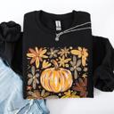 Large Black Beautiful Pumpkin Autumn Flowers Watercolor Floral Pattern With Rustic Harvest Vibes Sweatshirt