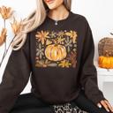 Large Dark Chocolate Beautiful Pumpkin Autumn Flowers Watercolor Floral Pattern With Rustic Harvest Vibes Sweatshirt