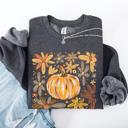 XL Dark Gray Heather Beautiful Pumpkin Autumn Flowers Watercolor Floral Pattern With Rustic Harvest Vibes Sweatshirt